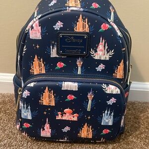 Loungefly Navy Backpack with Castle and Floral Design